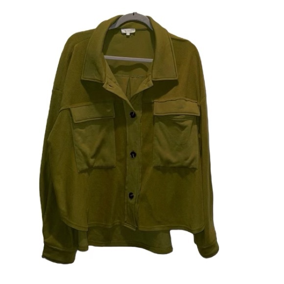 La Miel Olive Green Wool Like Style Oversized Shacket Size L - Picture 1 of 7